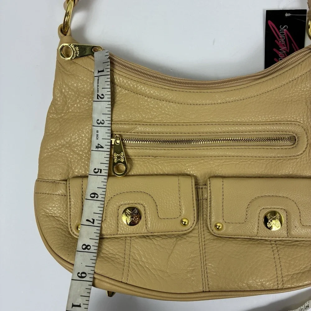 NEW Stone Mountain Genuine Soft Pebbled Leather Tan Shoulder Bag Classic Casual